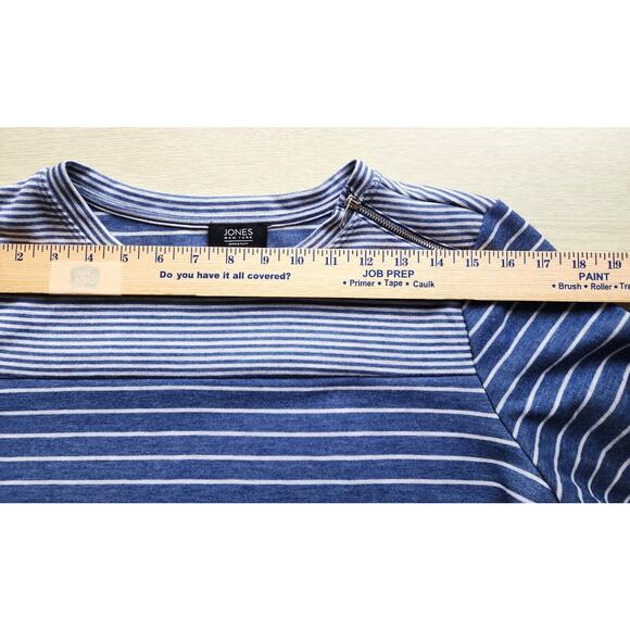 TOP/JONES NEW YORK-Blue Denim and Gray Color-Long Sleeves-Stripes-Size X Large - Picture 8 of 14